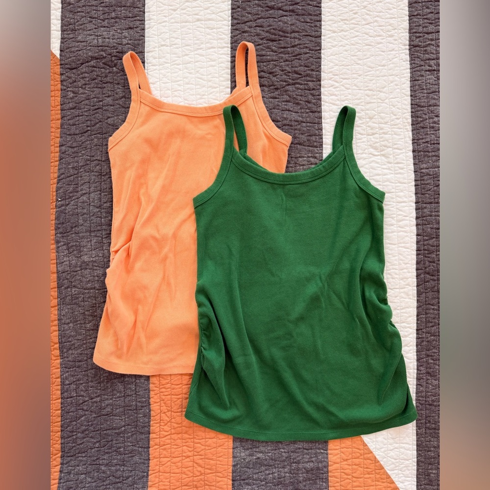 Two pack maternity ribbed tanks- Kelly Green and Peach